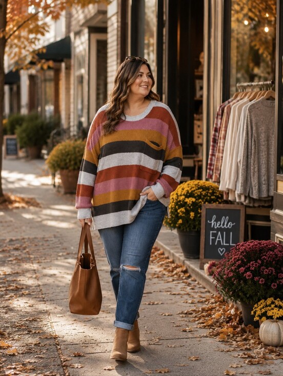 Madewell Sweaters - Madewell Multicolor Striped Crewneck Sweater - Mustard, Pink & Rust
